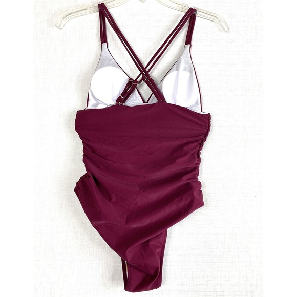 Womens One Piece Swimsuit Small Beachsissi Ruched Cinched Sides Criss Cross Back - Picture 2 of 16